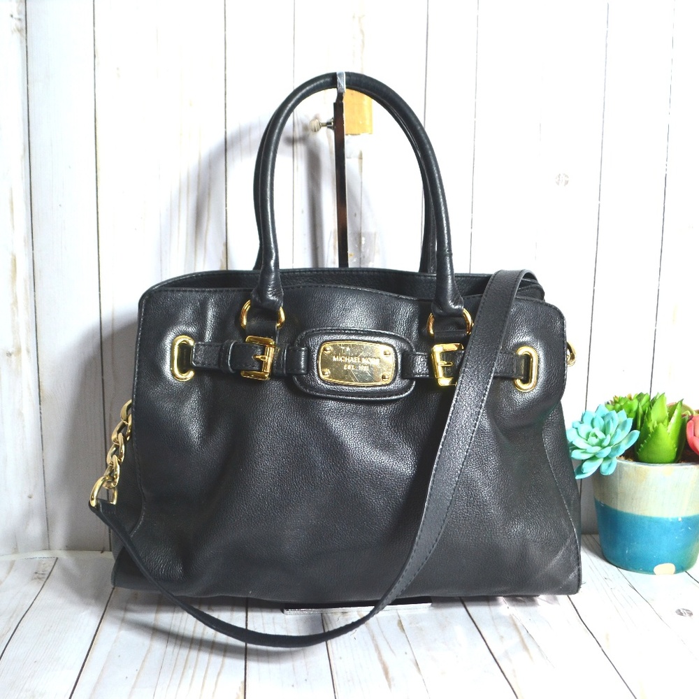 Michael Kors Black Leather Satchel with Gold Hardware handbag shoulder bag